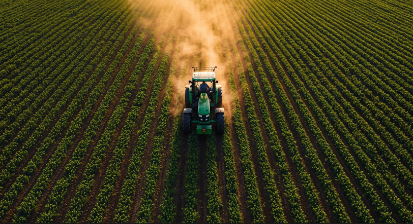 Tractor plowing field